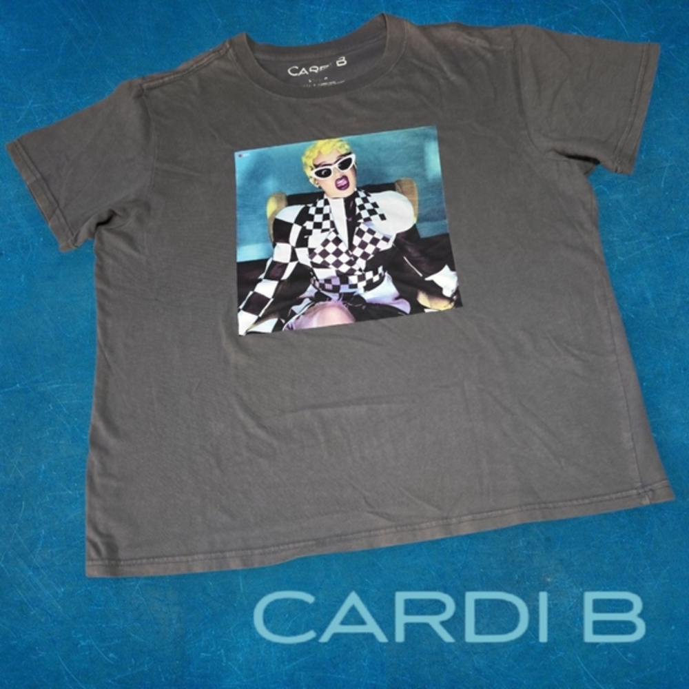 Cardi B Invasion of Privacy Album Graphic Womens Rap‎ Tee Charcoal Gray L FLAW